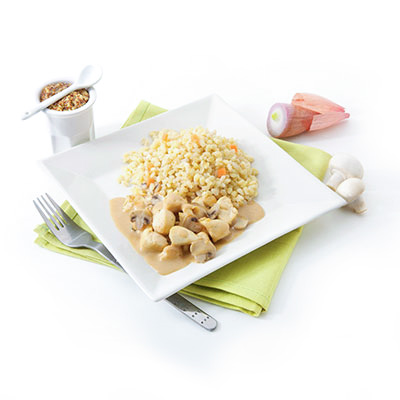 Poulet, sauce moutarde et citron et son blé